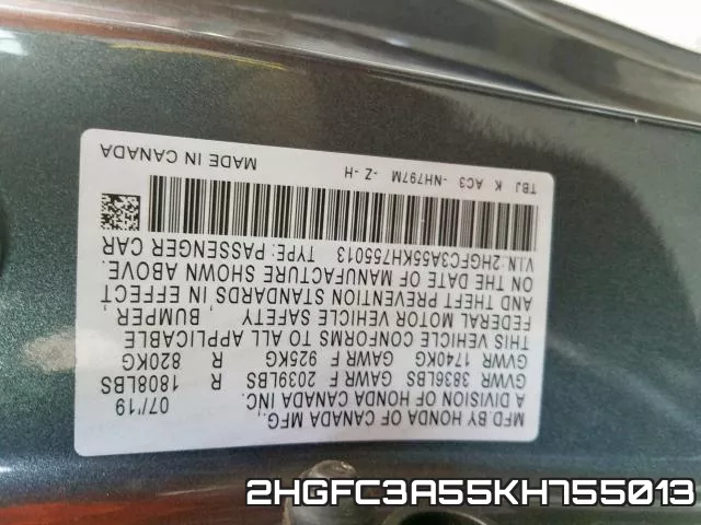 2HGFC3A55KH755013 фото 2