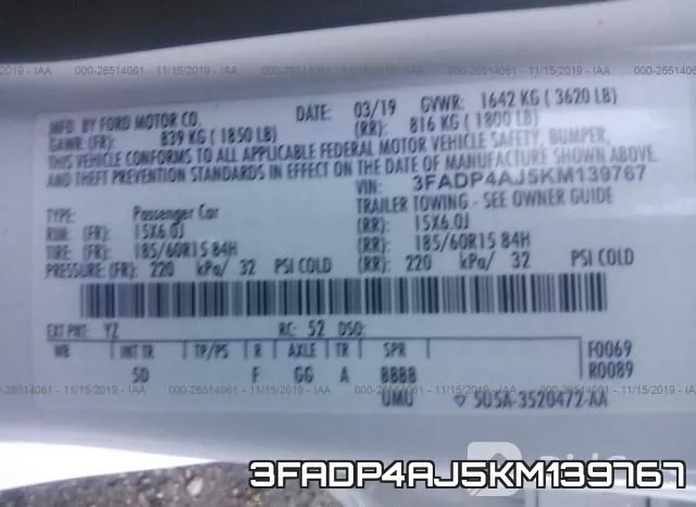 3FADP4AJ5KM139767 фото 8