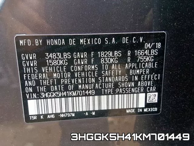 3HGGK5H41KM701449 фото 2