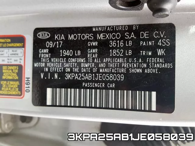 3KPA25AB1JE058039 фото 2