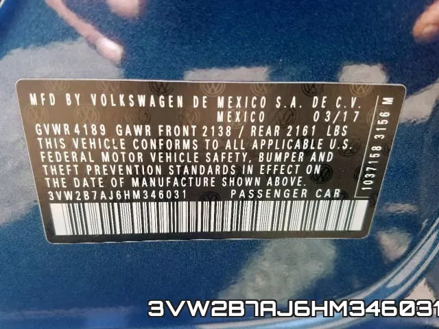 3VW2B7AJ6HM346031 фото 2