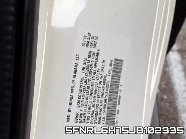 5FNRL6H75JB102335 фото 2