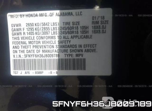 5FNYF6H36JB009789 фото 10