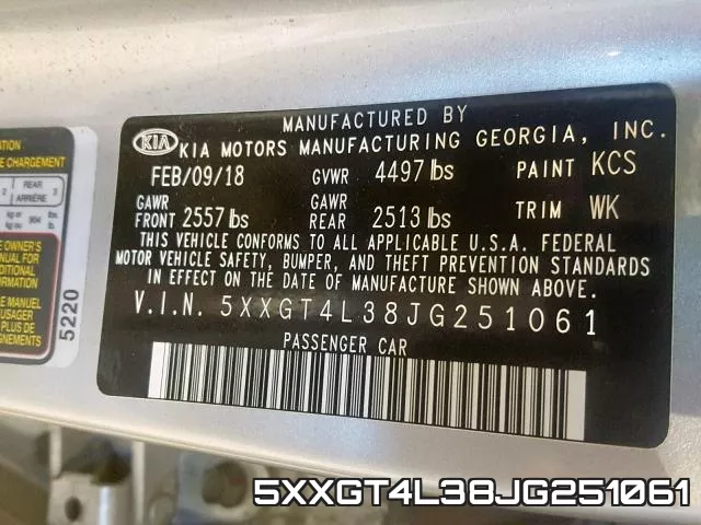 5XXGT4L38JG251061 фото 2