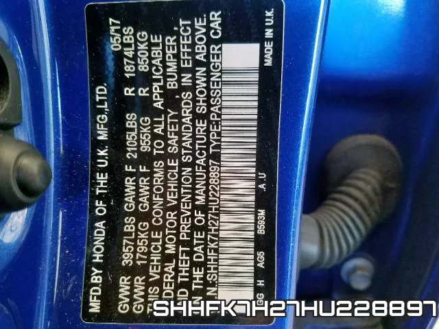 SHHFK7H27HU228897 фото 2