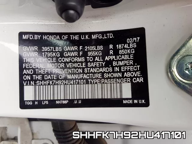 SHHFK7H92HU417101 фото 2