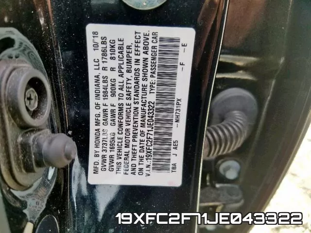 19XFC2F71JE043322 фото 2