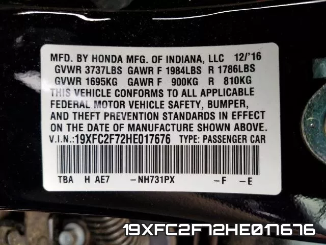 19XFC2F72HE017676 фото 2