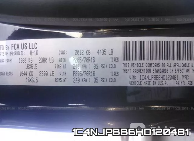 1C4NJPBB6HD120481 фото 9