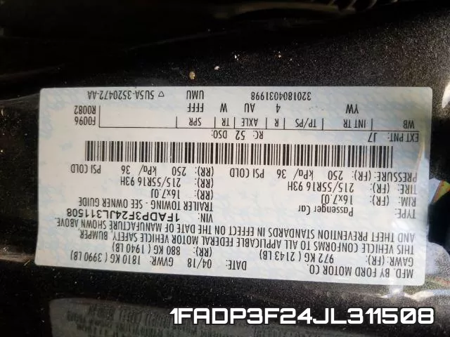 1FADP3F24JL311508 фото 2
