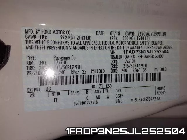 1FADP3N25JL252504 фото 2