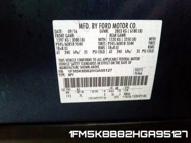 1FM5K8B82HGA95127 фото 2