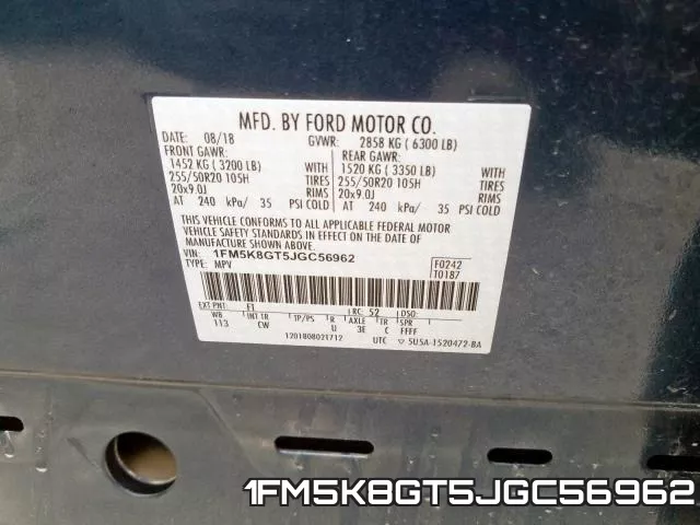 1FM5K8GT5JGC56962 фото 2
