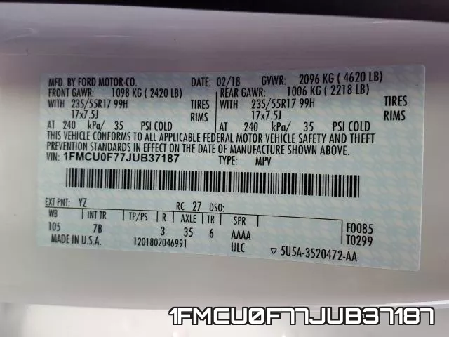 1FMCU0F77JUB37187 фото 2