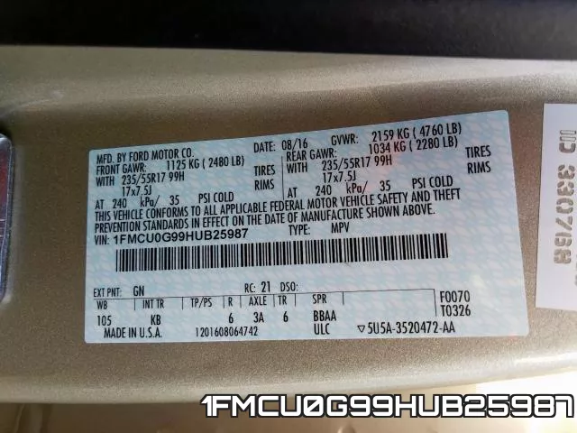 1FMCU0G99HUB25987 фото 2
