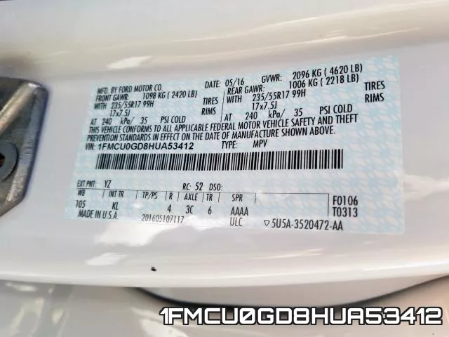 1FMCU0GD8HUA53412 фото 2