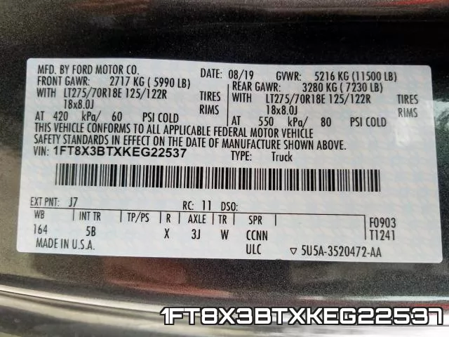 1FT8X3BTXKEG22537 фото 2