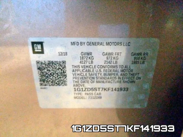 1G1ZD5ST7KF141933 фото 2