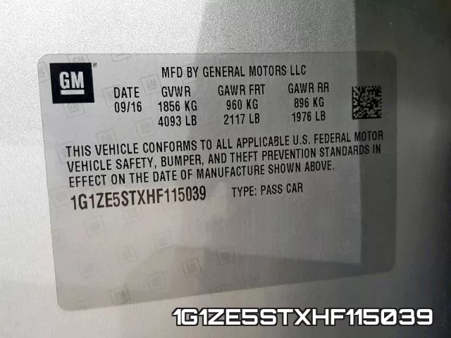 1G1ZE5STXHF115039 фото 2