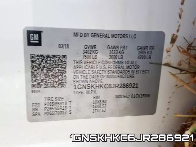 1GNSKHKC6JR286921 фото 2