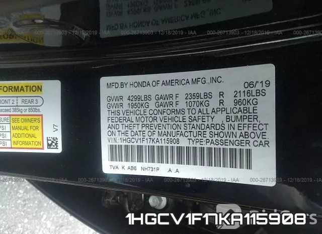 1HGCV1F17KA115908 фото 8
