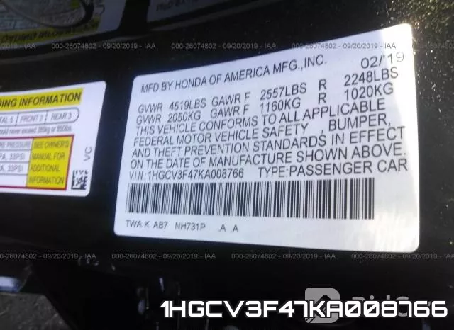 1HGCV3F47KA008766 фото 8