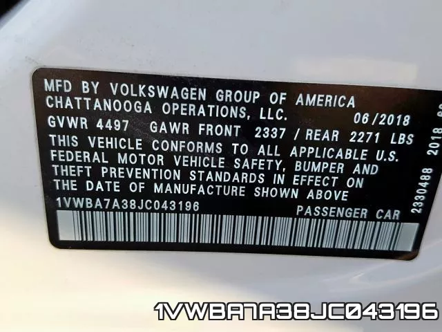 1VWBA7A38JC043196 фото 2
