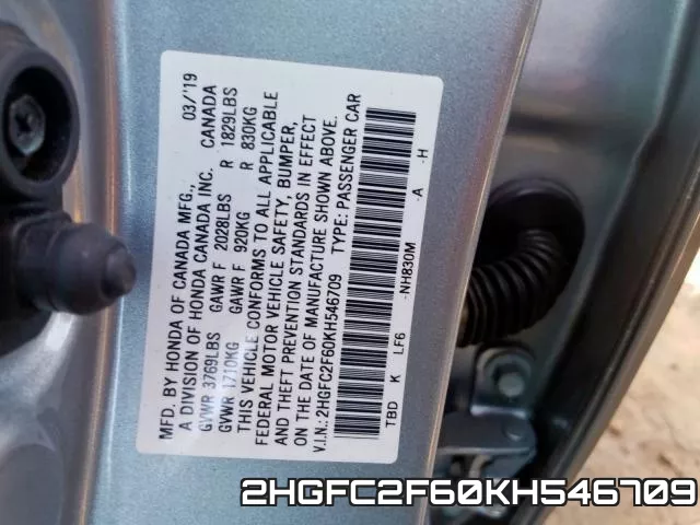2HGFC2F60KH546709 фото 2