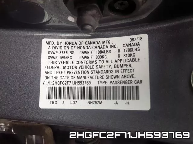 2HGFC2F71JH593769 фото 2