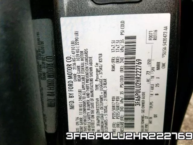 3FA6P0LU2HR222769 фото 2