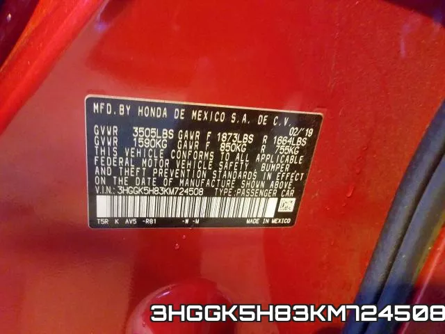 3HGGK5H83KM724508 фото 2