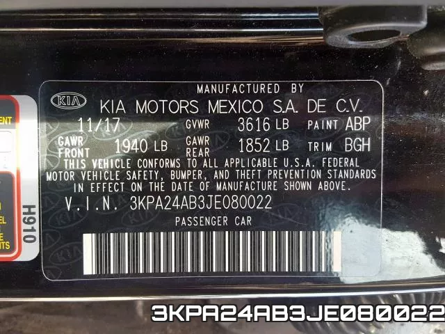 3KPA24AB3JE080022 фото 2