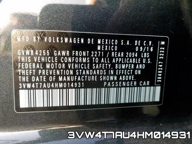 3VW4T7AU4HM014931 фото 2
