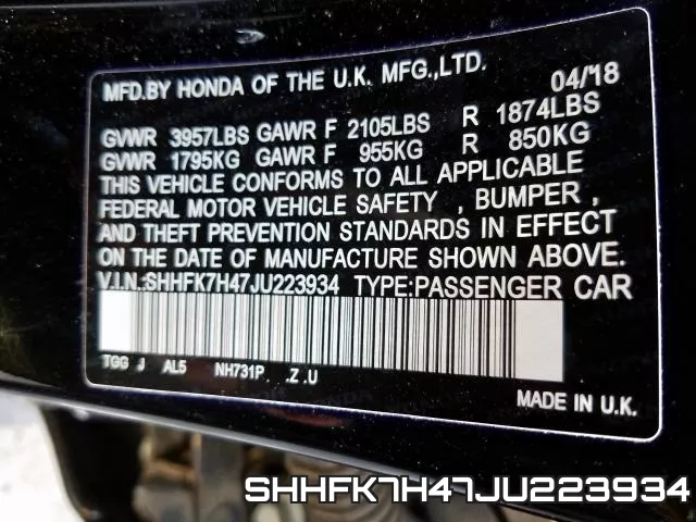 SHHFK7H47JU223934 фото 2