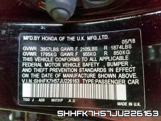 SHHFK7H57JU226163 фото 2