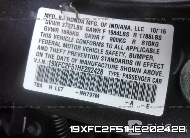 19XFC2F51HE202428 фото 8