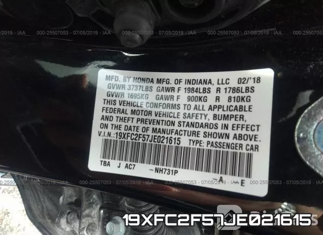 19XFC2F57JE021615 фото 6
