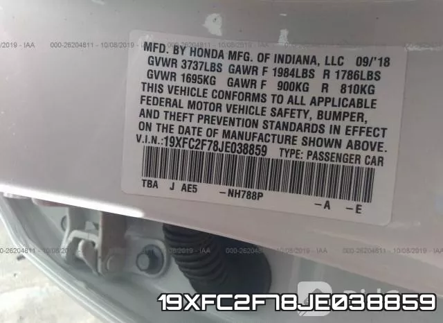 19XFC2F78JE038859 фото 9