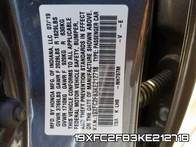 19XFC2F83KE212718 фото 2
