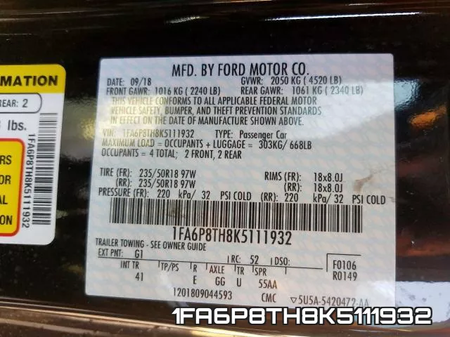 1FA6P8TH8K5111932 фото 2
