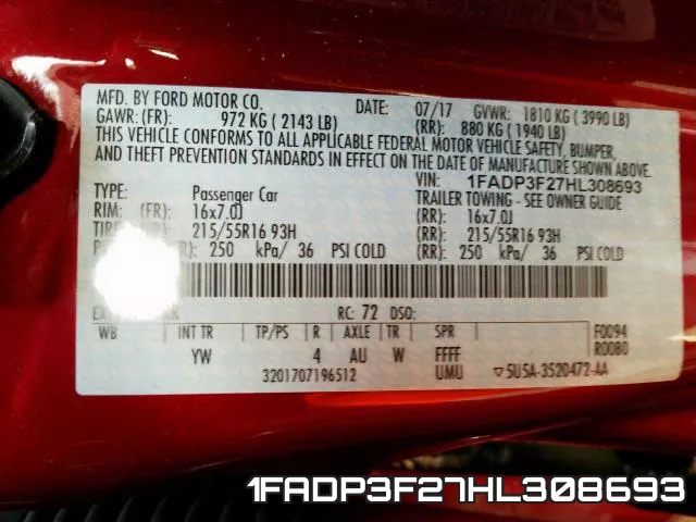 1FADP3F27HL308693 фото 2