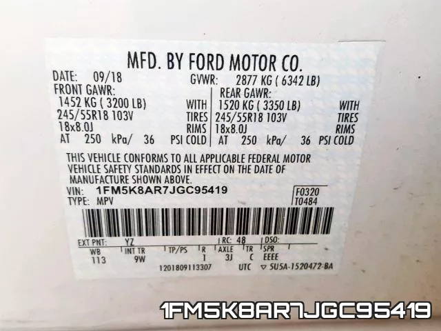 1FM5K8AR7JGC95419 фото 2
