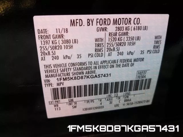 1FM5K8D87KGA57431 фото 2