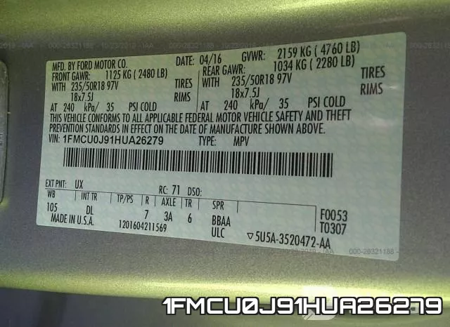 1FMCU0J91HUA26279 фото 9