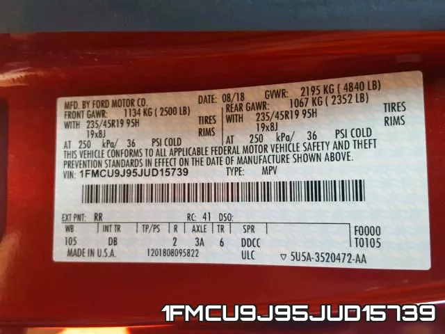 1FMCU9J95JUD15739 фото 2