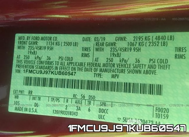 1FMCU9J97KUB60547 фото 6