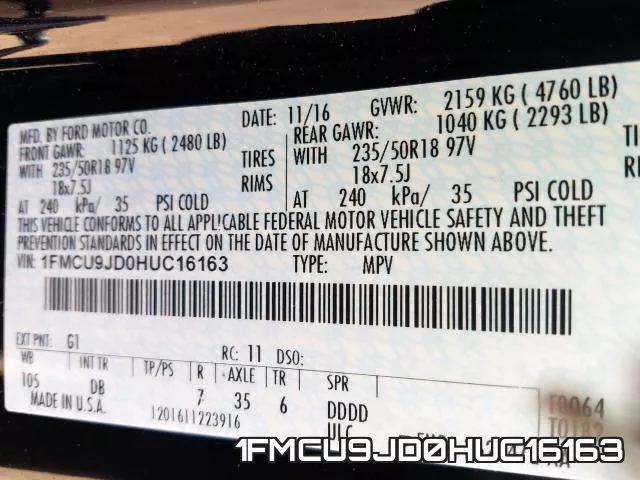 1FMCU9JD0HUC16163 фото 2