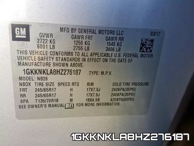 1GKKNKLA8HZ276187 фото 2