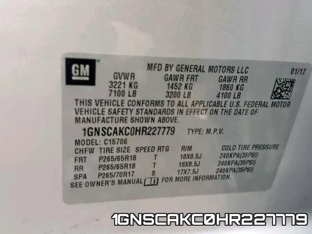 1GNSCAKC0HR227779 фото 2