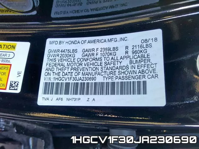 1HGCV1F30JA230690 фото 2